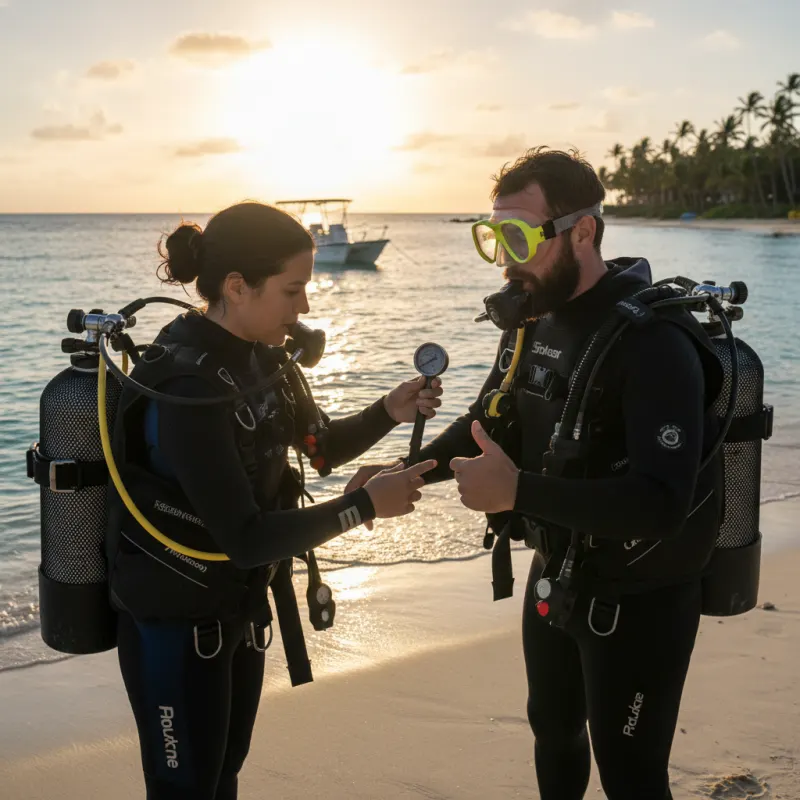 Dive buddies giving the OK signal to each other.