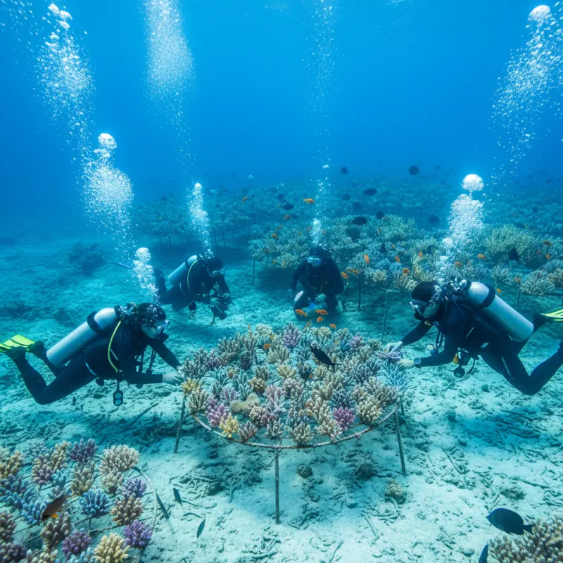Scientists transplanting coral in the Great Barrier Reef